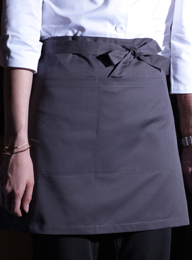 灰色厨师围裙男i半身工作服厨房餐饮定制服务员围腰女短款夏季