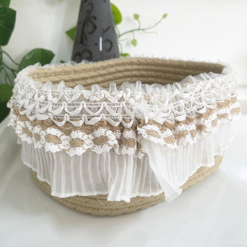 创意 手工编织收纳盒蕾丝棉绳桌面收纳篮筐卧室储物筐杂物置物框