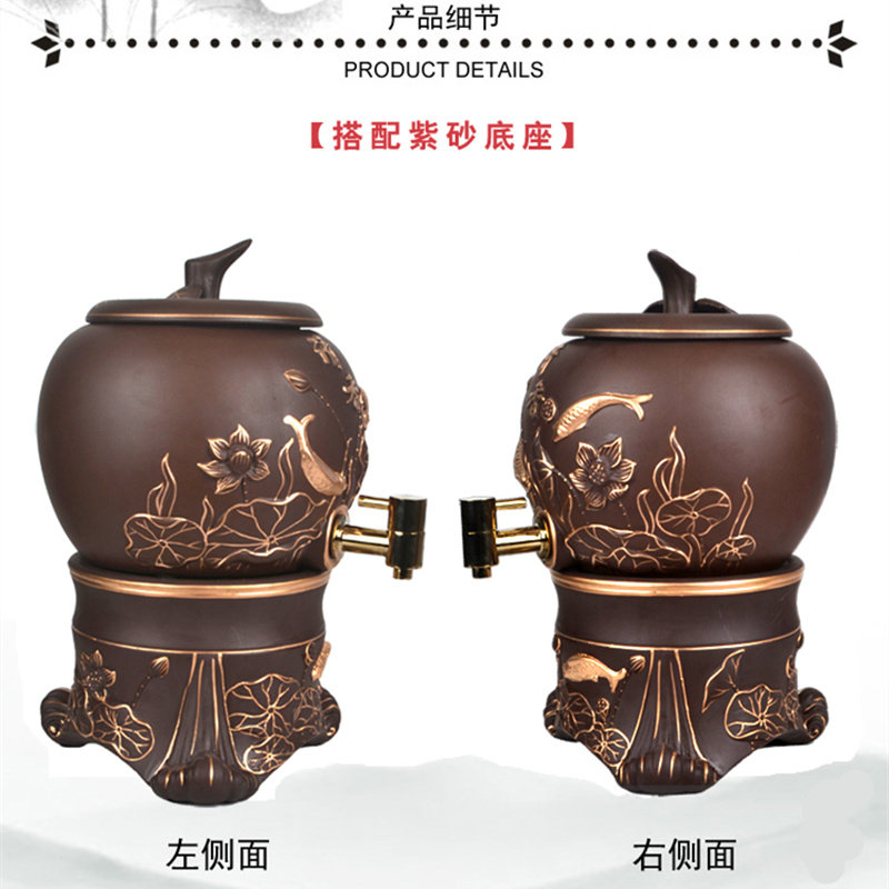 5升手绘紫砂冷水壶带龙头陶瓷蓄水罐 大容量凉水瓶家用泡茶装开水