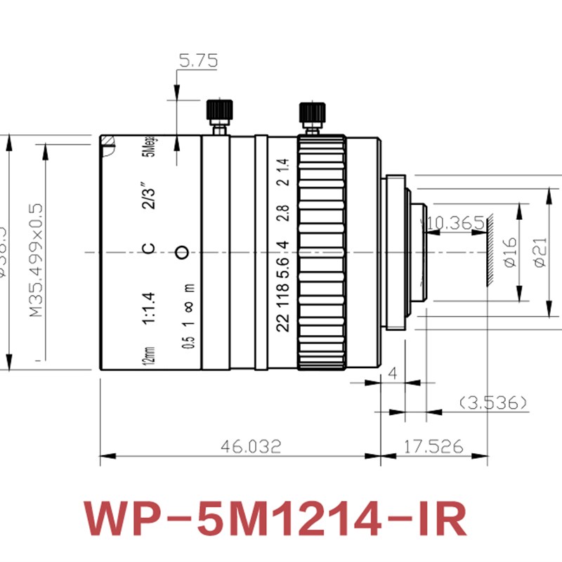 短波近红外工业镜头 700-1700nm高透 SWIR相机R定焦镜头C口 5M高