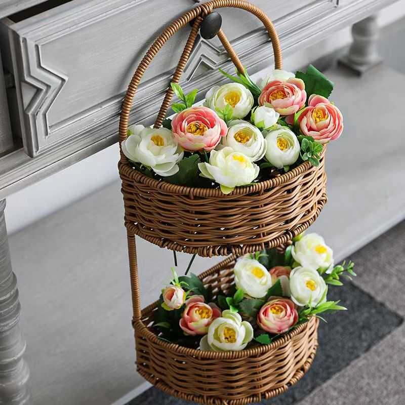 仿藤编织三层两层壁挂篮家用厨房姜蒜收K纳筐厨具挂篮客厅整理框