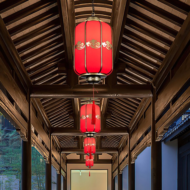 中式大门红灯笼太阳能吊灯庭院长廊复古别墅入户大门X阳台凉亭屋
