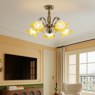 美式复古客厅吊灯喇叭花瓣造型玻璃灯罩轻奢家用卧室餐厅吊灯具