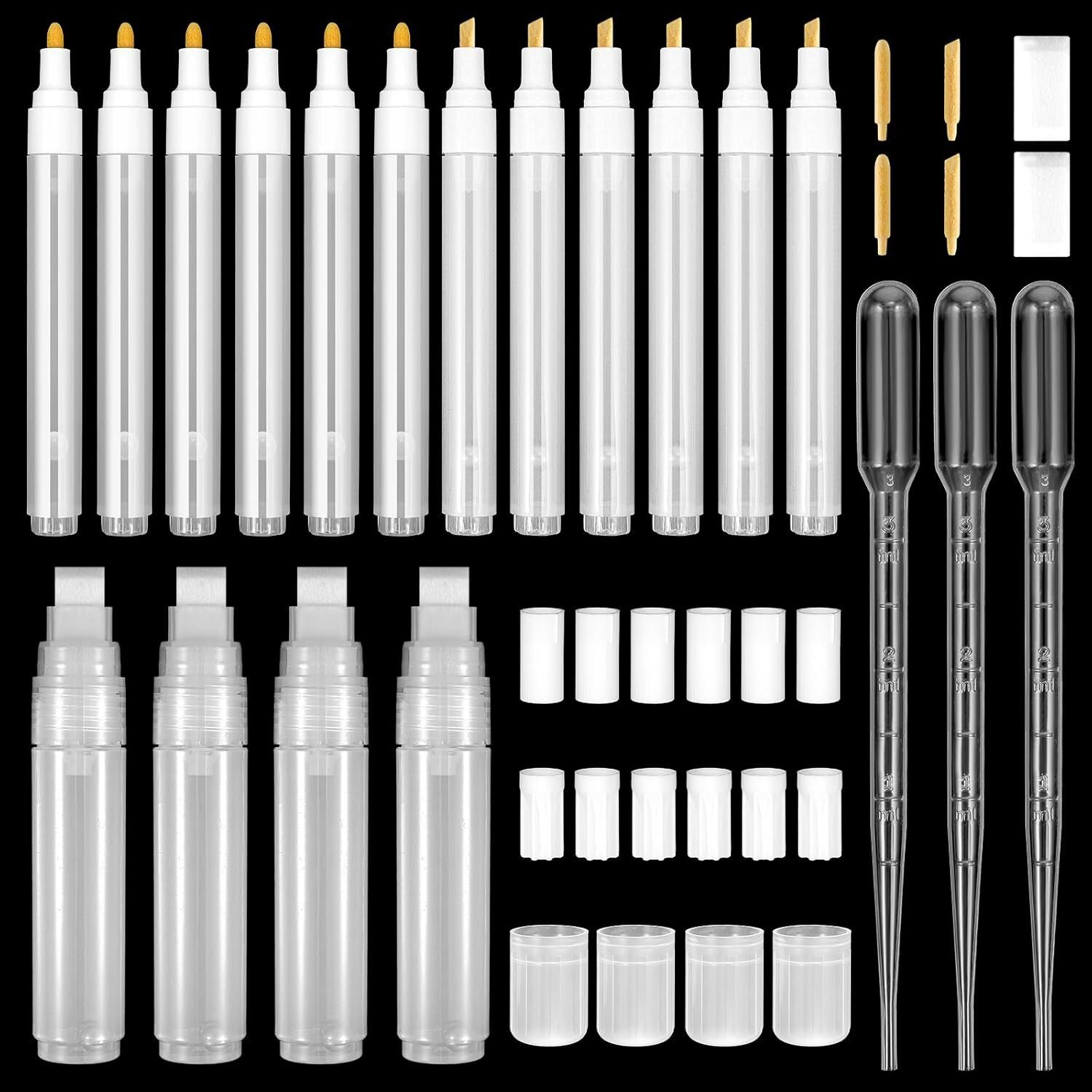 16支可补充墨水的白色油画笔，丙烯颜料马克笔，3mm、6mm、15mm