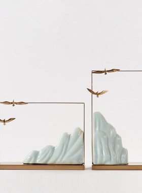 新中式禅意陶瓷山客厅玄关摆件金属大雁样板房家居门厅柜软装饰品