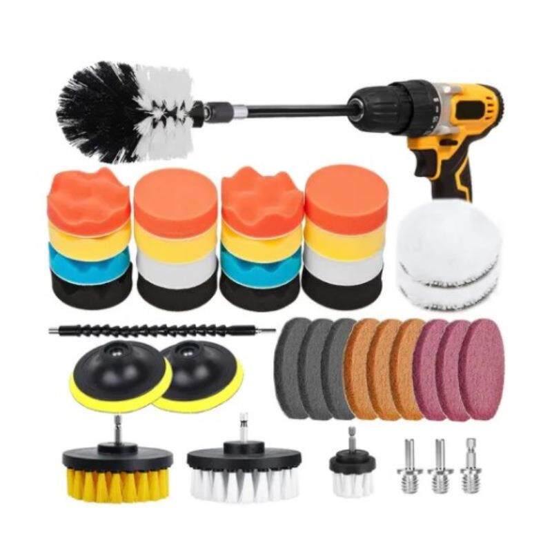 热卖电钻刷头4寸海绵仿羊毛垫百洁垫抛光打蜡38件套电钻刷头