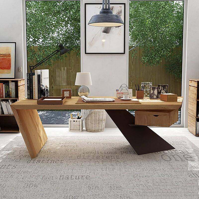 创意铁艺电脑桌老板桌现代简约实木办公桌办公室书房洽谈会议桌椅