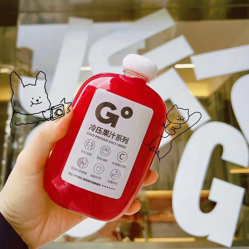 新款玫瑰醋瓶冷萃冰滴咖啡瓶塑料饮料瓶扁方形创意包装奶茶果汁瓶