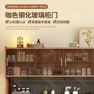 实木餐边柜客厅柜子储物柜靠墙一体柜置物柜2024新款推拉门茶水柜