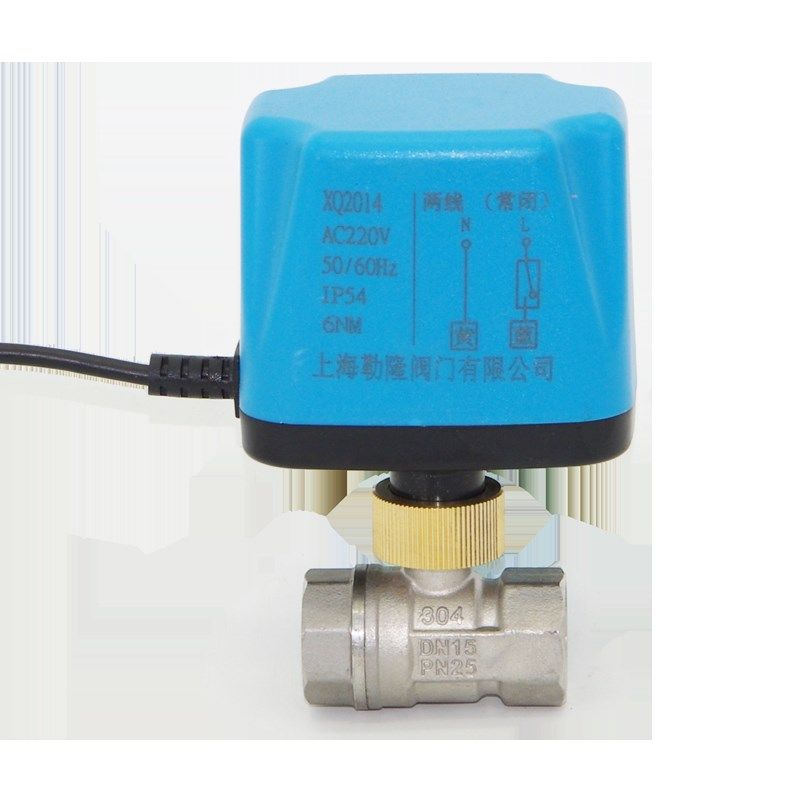 勒隆白不锈钢电动二通球阀二两线常开常闭12V24V220V电磁球阀DN25