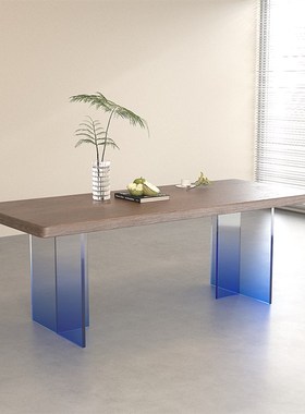 亚克力渐变黑绿色蓝色茶色v透明悬浮餐桌腿支架茶几吧台T形腿