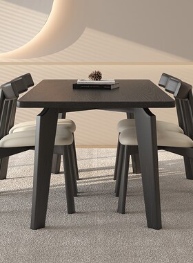 全实木餐桌家用小户型黑色侘寂中古风高端L白蜡木长方形原木饭桌