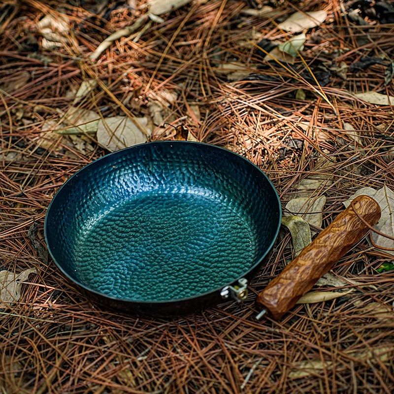 bushcraft户外野营章丘锻打铁锅老式传统炒菜锅平底锅鱼鳞煎锅