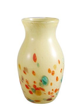 法式中古创意高级l感玻璃花瓶奶黄色客厅水养插花复古摆件琉璃花