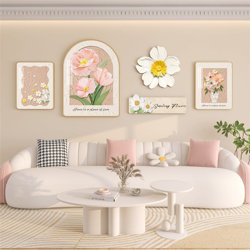 轻奢简约奶油风j客厅装饰画沙发背景墙面挂画高级感饭餐厅白墙壁