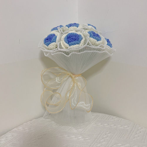 渐变玫瑰花diy材料包毛线手工钩针编织自制手捧花束礼物送女朋友