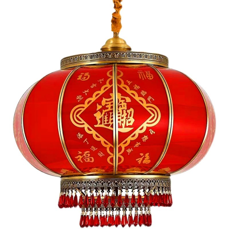全铜吊灯阳台别墅大门口发光结婚乔迁新居户外室内中式挂饰红灯笼