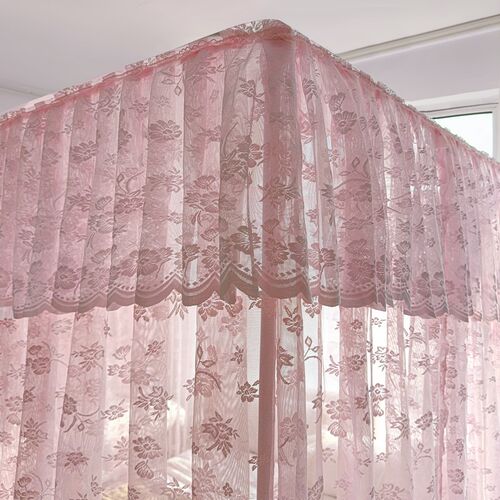 法式落地式加厚蕾丝蚊帐家用加密防蚊三开门宫廷方帐1.8m烤漆支架