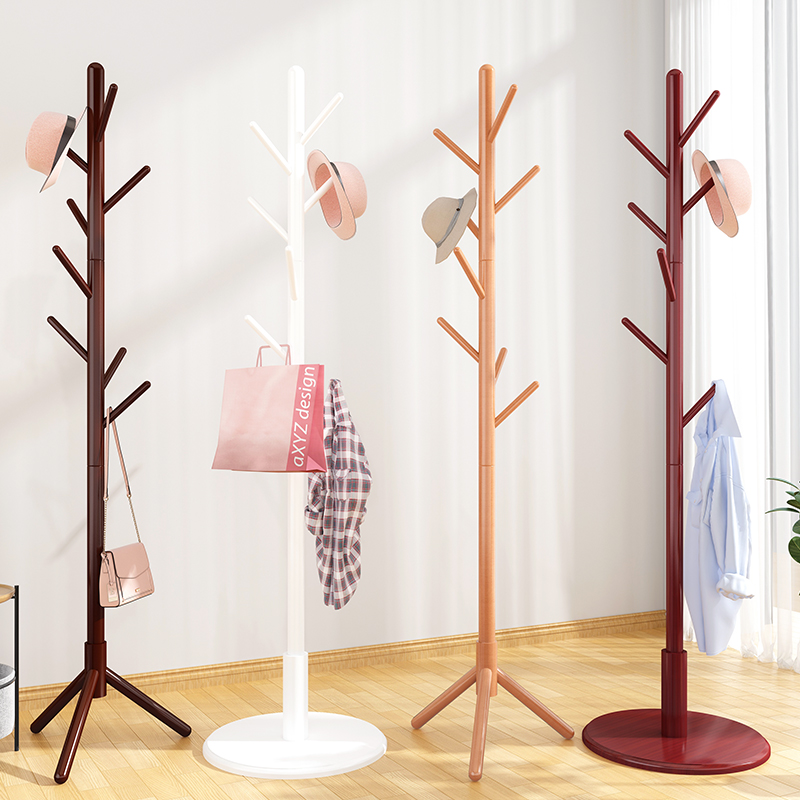 实木衣帽架落地卧室内p简易挂衣架客厅置物家用立杆式多功能挂包