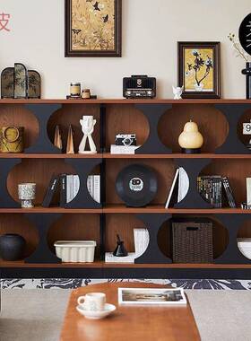 Ehd北欧中古餐边复古简约收纳法式书柜客厅展示柜置物柜高端实木