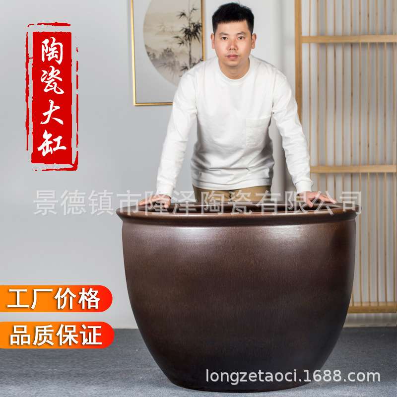 客厅花盆古典家用圆型圆形大陶瓷器摆件仿古陶瓷缸室内创意大缸