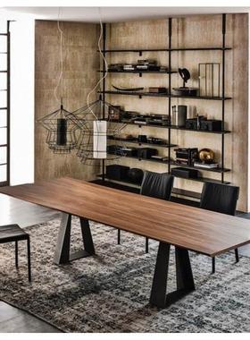 北欧设计师实木办公桌会议桌电脑桌简约现代铁艺工作台工业风餐桌