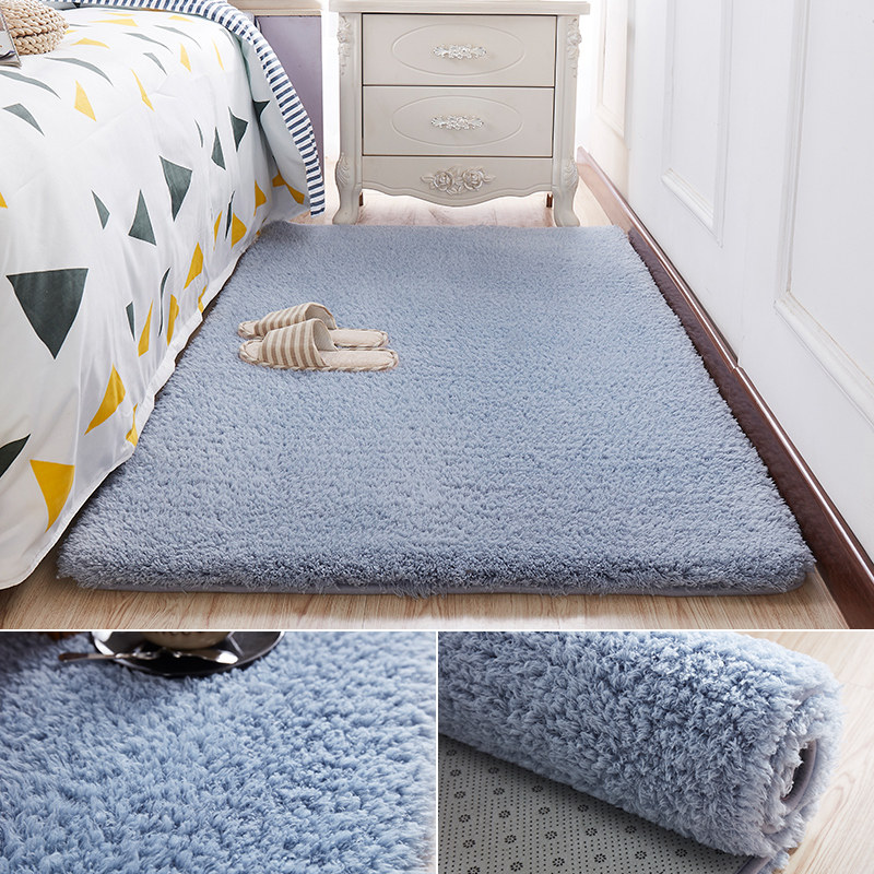 加厚床边小地毯卧室大面积房间满铺纯色羊毛绒床前地垫长条耐脏