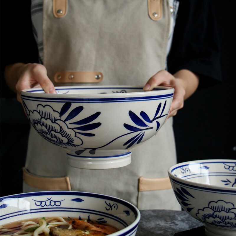 陕西面碗 大号汤面碗9寸莲花大碗 老式油泼面碗商用陶瓷网红大碗