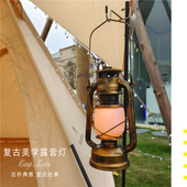 露营灯户外野营灯复古马灯手提氛围装 饰营地帐篷灯充电煤油灯火焰