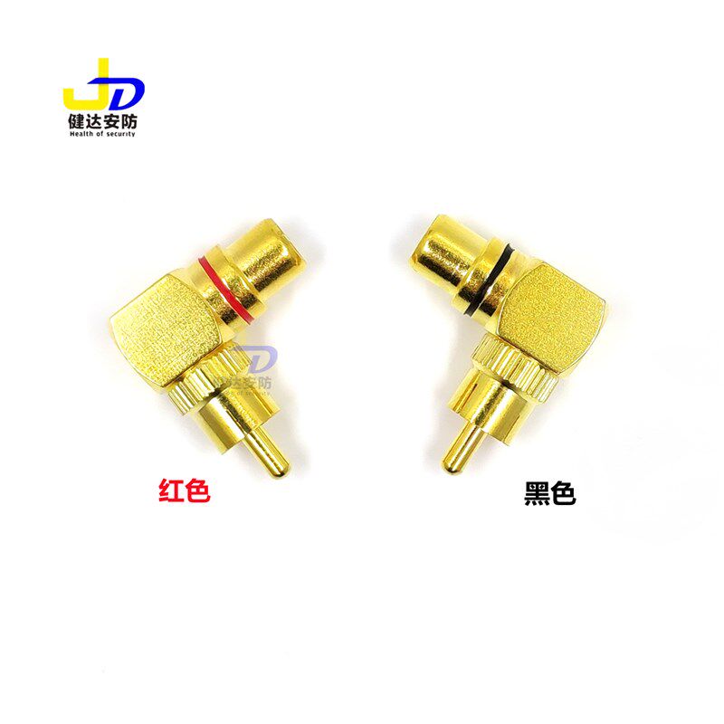 纯铜L型莲花RCA直角弯头90度公对母转换插头公转母音频转接头