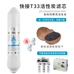 净水器后置活性炭T33椰壳活性炭直饮纯水机配件2分3分快接一体芯