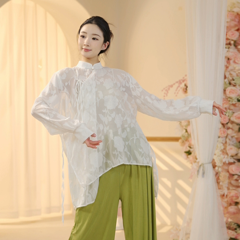 3344舞蹈服女春季新款古典中国白色成人形体练功宽松飘逸跳舞上衣