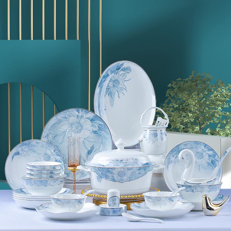 碗家用2023新款碗筷碗碟套装家用碗中式骨瓷餐具盘子碗盘套装组合