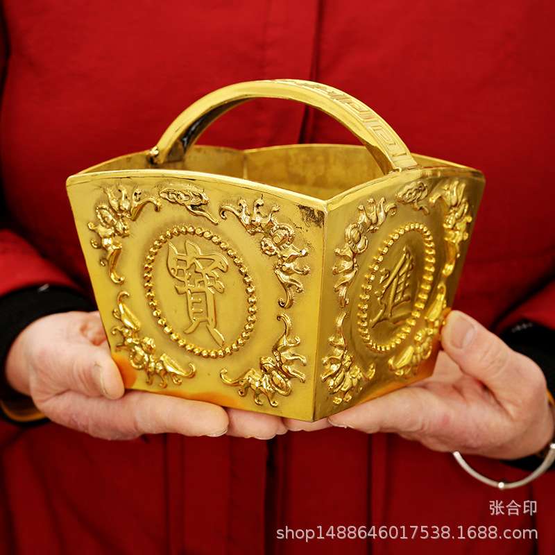 纯铜仿古米斗摆件 大小号日进斗金铜聚宝盆 家居玄关装收银台饰品