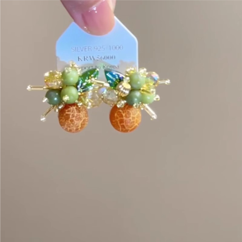 森系田园风柿子串珠耳钉女小巧甜美秋冬独特设计感耳环耳饰