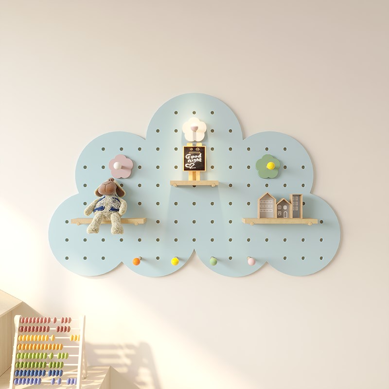 实木洞洞板d入户玄关云朵置物架穿衣镜定制免打孔墙面装饰展示架