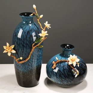 琉璃珐琅彩花瓶摆件新中式客厅样板间书房酒店玄关装饰品桌面摆设