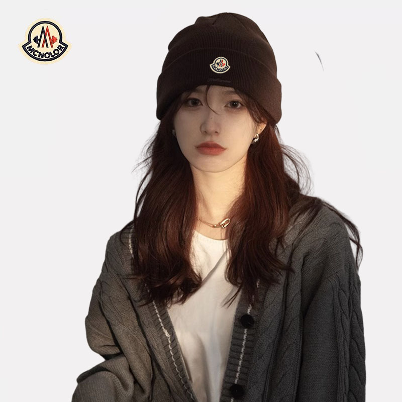 【香港直邮】蒙口米色毛线帽女秋冬大头围刺绣针织帽显脸小冷帽男