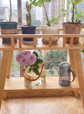 田园实木花架客厅阳台置物架室内花盆架子多层落地式轻奢装饰摆件