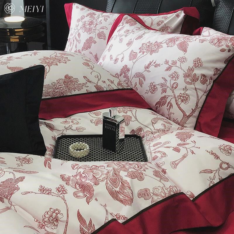 轻奢高级感婚庆100S长绒棉床单四件套纯棉结婚喜被罩红色床上用品