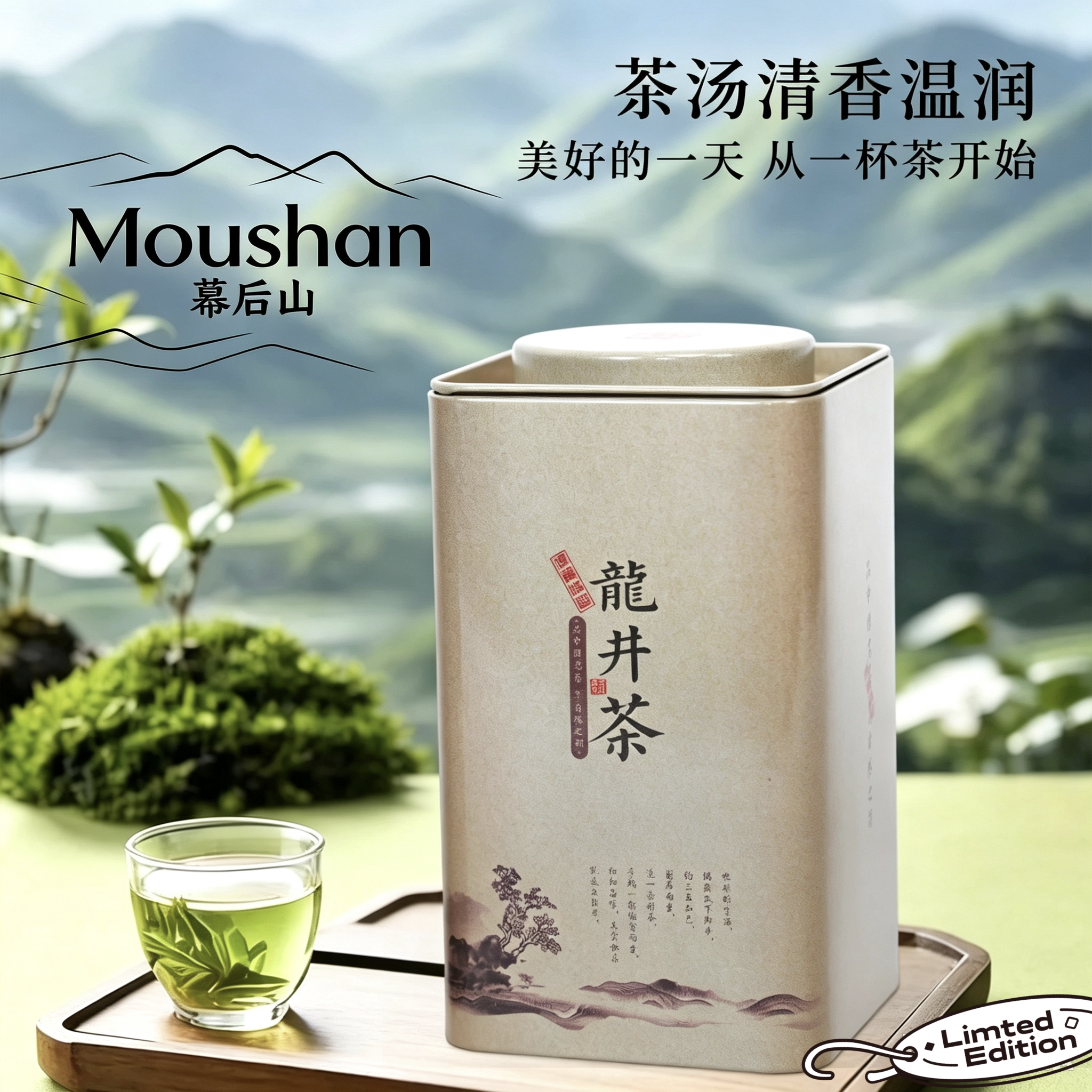 “西湖幕后山龙井8号特级茶高山香醇，出自深山秘境，藏于云雾深