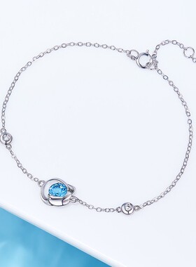 范琦银饰 一见钟k情手链925银女蓝色锆石简约玫瑰花手饰送礼物配