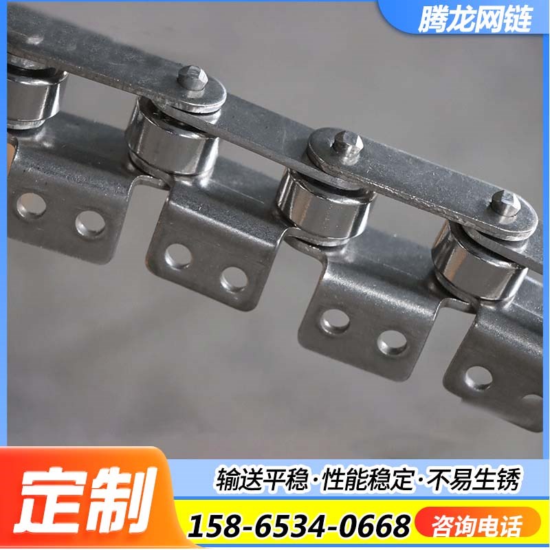 304不锈钢工业传动链条大滚珠双节B距c2050单双排带耳弯板传动链