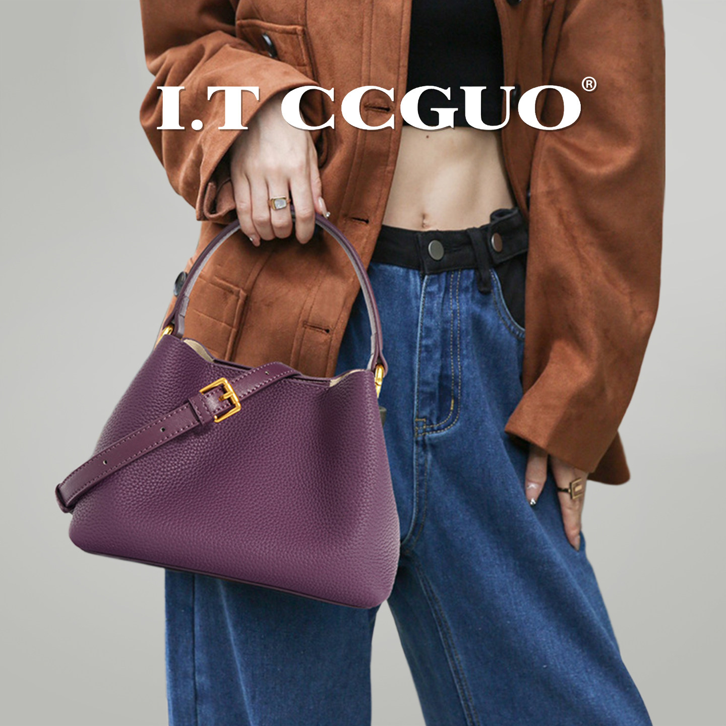 I.TCCGUO小众设计头层牛皮水桶包女单肩斜挎迷你手提菜篮子包,箱包皮具/热销女包/男包,托特包,淘宝优惠券,粉丝福利购,淘宝优惠卷