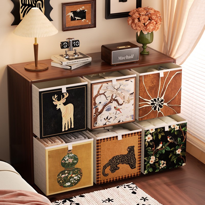 中古风皮革折叠收纳箱卡u莱克格子柜收纳筐整理盒子布艺收纳盒