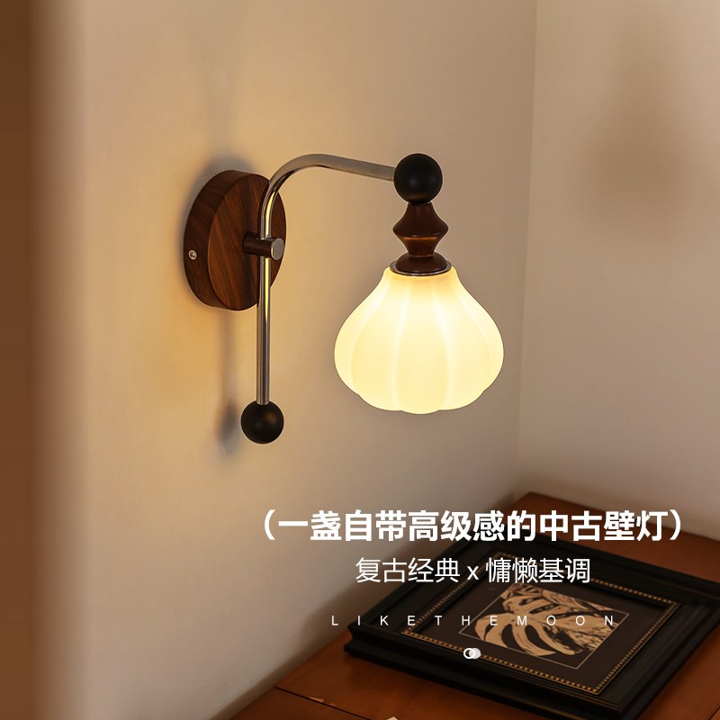 法式中古壁灯客厅背景墙过道玄关复古实木卧室床头氛围灯casa照明
