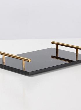 新中式大理石黑白色托盘长方形样板间玄关客厅大堂轻奢收纳盘摆件