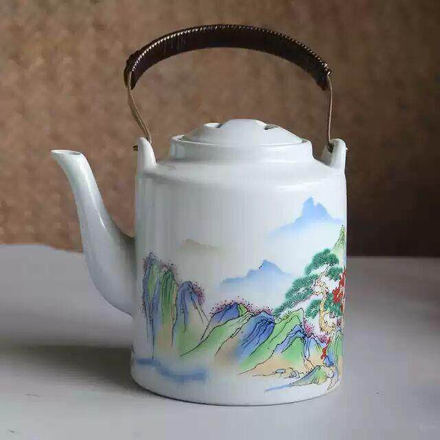 汝窑开片提梁壶大容量泡茶壶带滤网过滤壶酒店餐馆用凉水热水壶