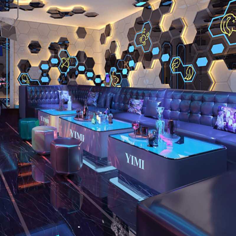 2025新款科技感简约现代不锈钢钢化玻璃KTV发光整装茶几酒吧S酒桌