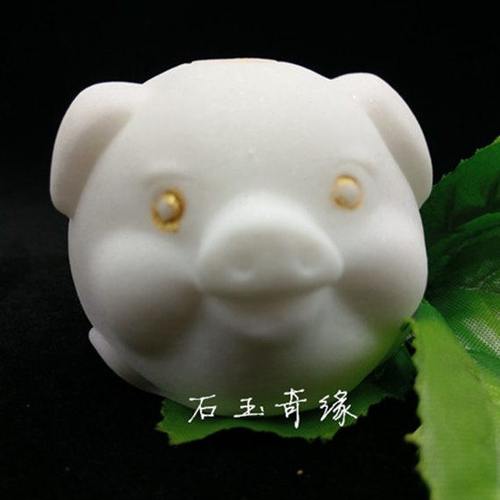 十二生肖猪汉白玉石雕茶宠超萌可爱创意摆件镇尺小工艺品生日礼品